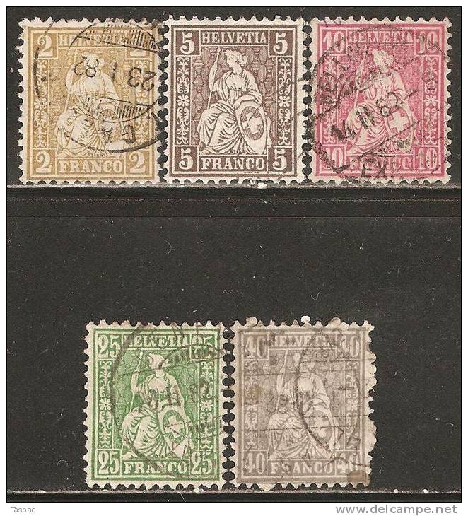 Switzerland 1881 Mi# 36-38, 41-42 Used - Granite Paper With A Control Mark "Cross In Oval" - Usados
