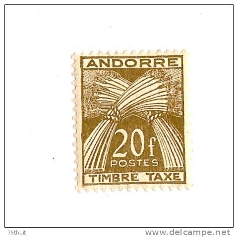 1961 - ANDORRE  - Neuf Avec Charnière - Timbre Taxe - Type Gerbes  - 20 F - Unused Stamps