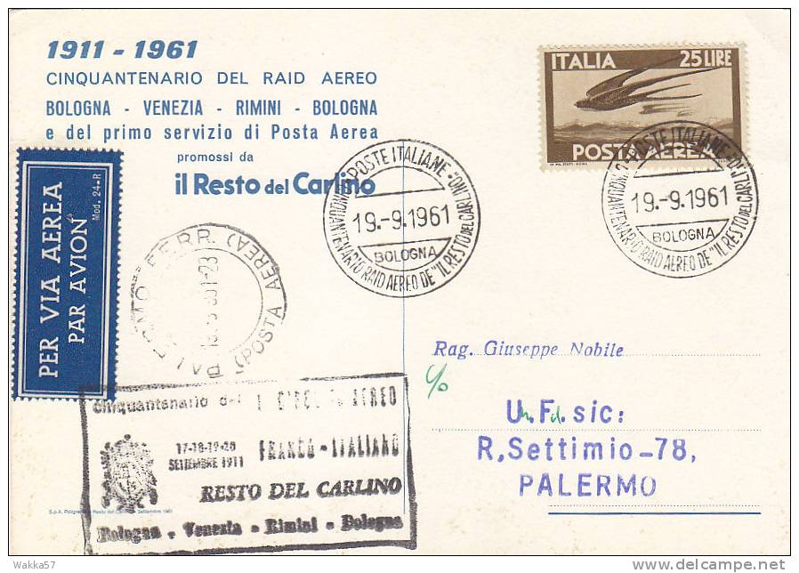 M-0939- Cinquantenario Del Raid Aereo Bologna Venezia Rimini Bologna - Annullo Speciale - Poste Aérienne