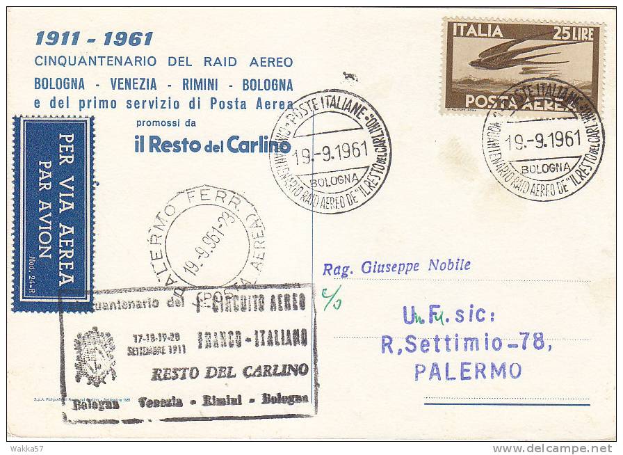 M-0940b- Cinquantenario Del Raid Aereo Bologna Venezia Rimini Bologna - Annullo Speciale - Poste Aérienne