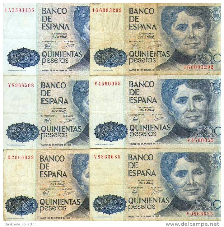 Spanien Set ( 6 Banknoten ) 500 Pesetas 1979  Pick Nr. 157 ( Rosalina De Castro ) ! - [ 4] 1975-…: Juan Carlos I.