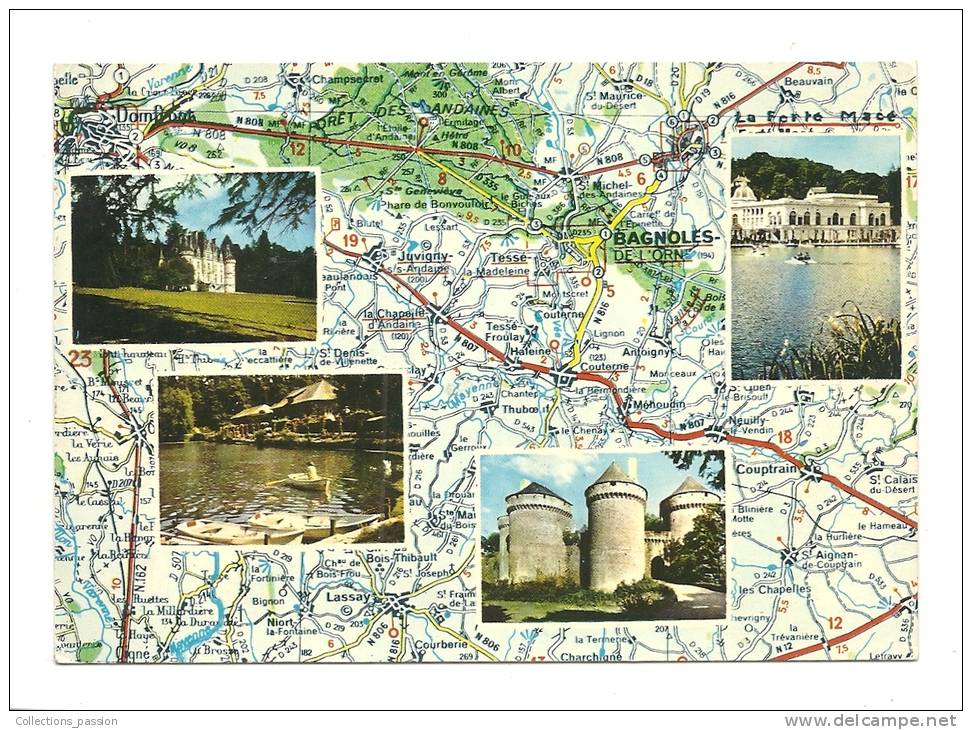 Cp, Carte Géographique, Bagnoles Et Ses Environs, D´Après Carte Michelin N° 60 - Carte Geografiche