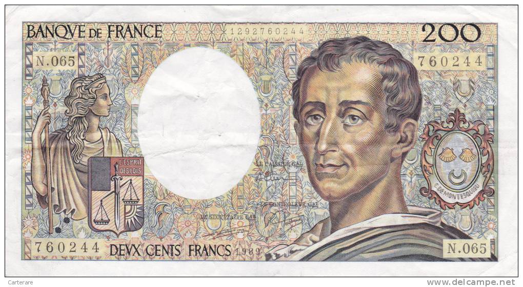 BILLET DE FRANCE,200 FRANCS,MONTESQUIEU,1989,bonne Année - 200 F 1981-1994 ''Montesquieu''