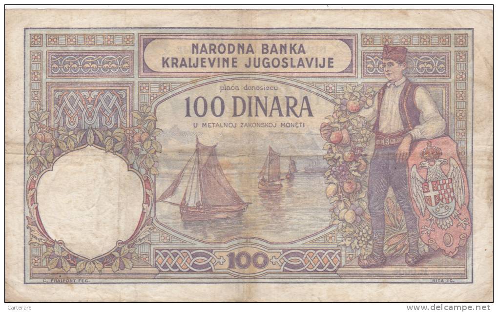 BLLET ANCIEN ,100 DINARA,1929,époque Yougoslavie,NARODNA BANKA,KRALJEVINE JUGOSLAVIJE - Joegoslavië