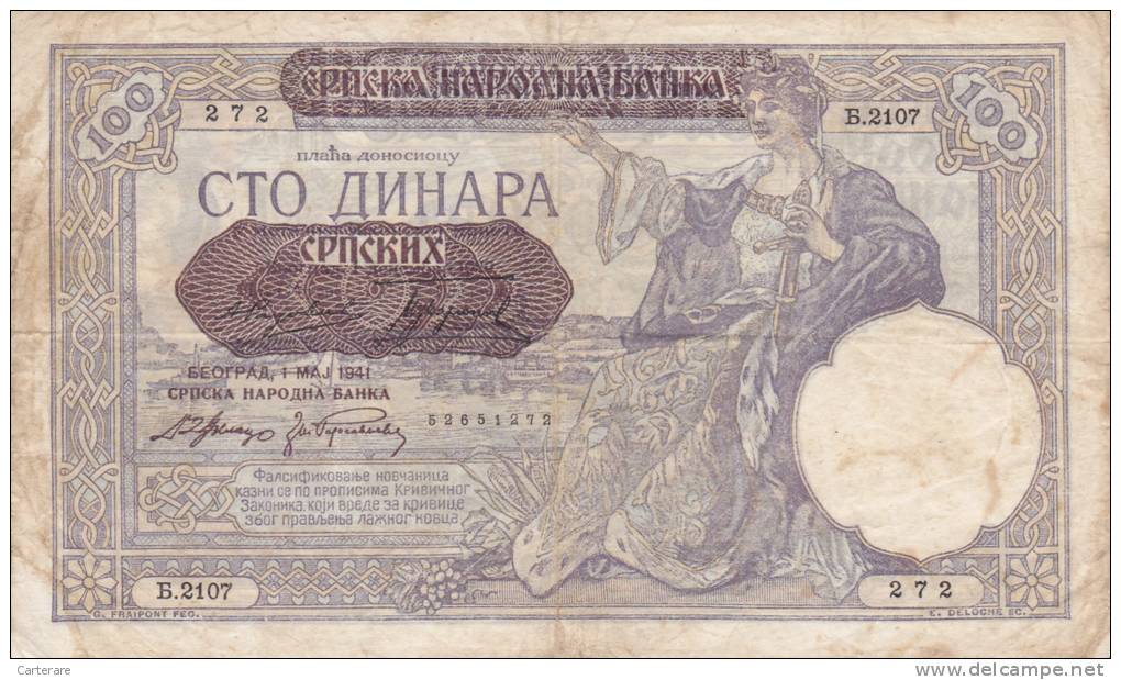 BLLET ANCIEN ,100 DINARA,1941,époque Yougoslavie,NARODNA  BANKA   KRALJEVINE JUGOSLAVIJE - Yugoslavia