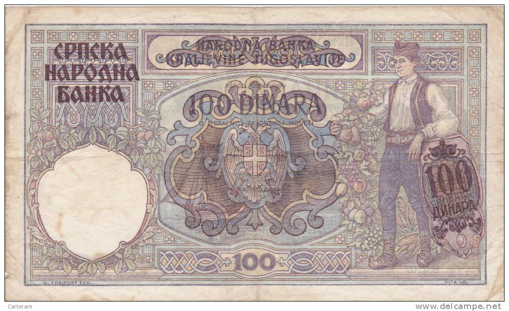 BLLET ANCIEN ,100 DINARA,1941,époque Yougoslavie,NARODNA  BANKA   KRALJEVINE JUGOSLAVIJE - Yugoslavia