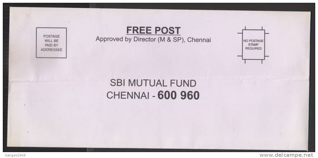 India 2011  CHENNAI  P&amp;T  FREEPOST  ENVELOPE # 30348 Inde Indien - Lettres & Documents