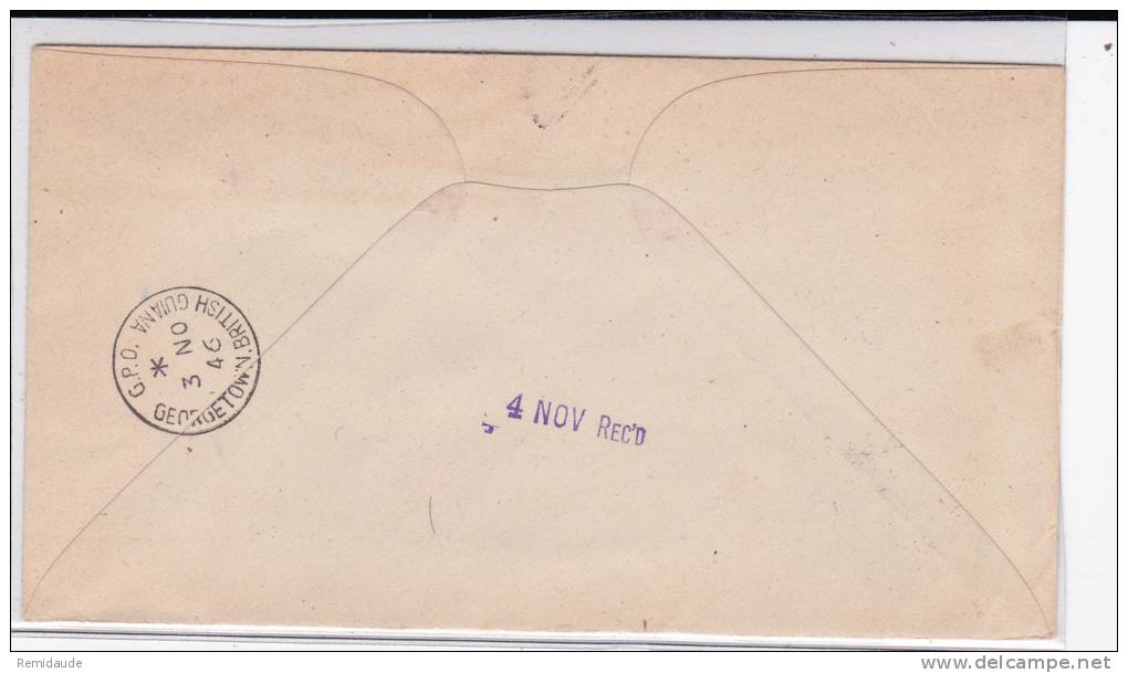 GUYANE BRITANNIQUE + USA -1946 - AFFRANCHISSEMENT MIXTE ENVELOPPE POSTE AERIENNE "AIRMAIL TEST" De NEW YORK à GEORGETOWN - Brits-Guiana (...-1966)