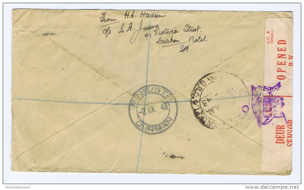 South Africa: Registered Cover From Durban Natal To Bombay India 1943, Sensor Opened - Autres & Non Classés