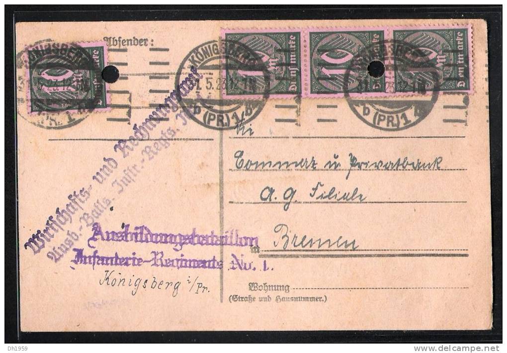 KÖNIGSBERG In PREUSSEN Nach BREMEN INFANTERIE - REGIMENTS No.1 AUSBILDUNGSABTEILUNG - Ostpreussen