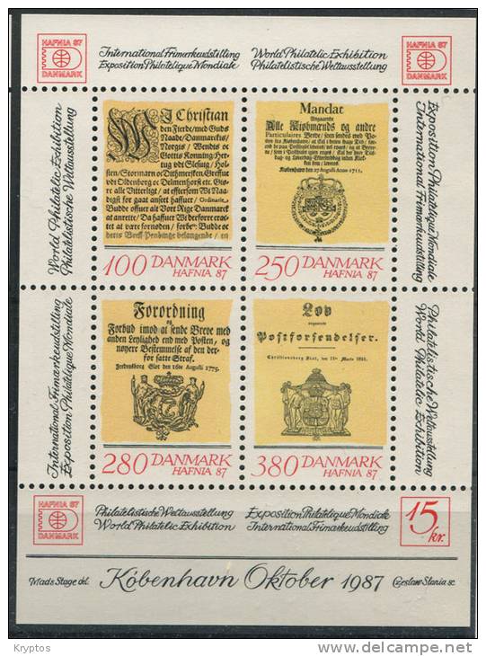 Denmark 1985 - Hafnia '87 Exhibition - Block 1 (w. 4 Stamps) - Blocs-feuillets