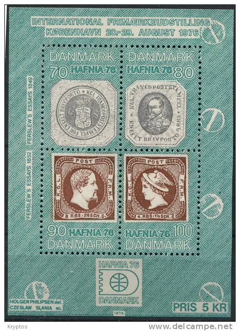 Denmark 1975 - Hafnia ´76 Exhibition - Block 1 (w. 4 Stamps) - Blocs-feuillets