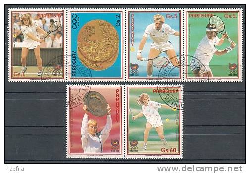 PARAGUAY \ 1988 - Jeux Olimpiques D´Ete - Seoul´88 - Tenis - 5 Tim.+ Vin. Obl. - Zomer 1988: Seoel