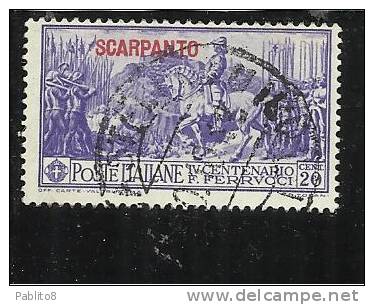 EGEO 1930 SCARPANTO FERRUCCI CENT. 20 CENTESIMI USATO USED OBLITERE' - Aegean (Scarpanto)