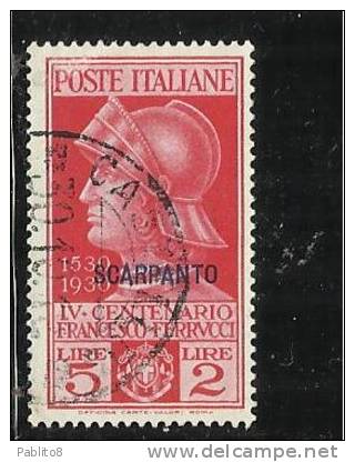 EGEO 1930 SCARPANTO FERRUCCI LIRE 5 + 2 L, USATO USED OBLITERE' - Aegean (Scarpanto)
