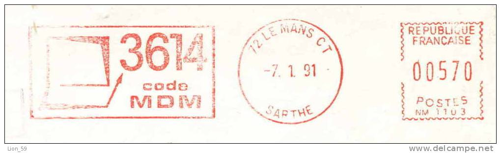 13597 / 72 LE MANS CT - 7.1.1991 - SARTHE / 3614 CODE MDM / LES MUTUELLES DU MANS ASSURANCES / PAR AVION Lettre France - Code Postal