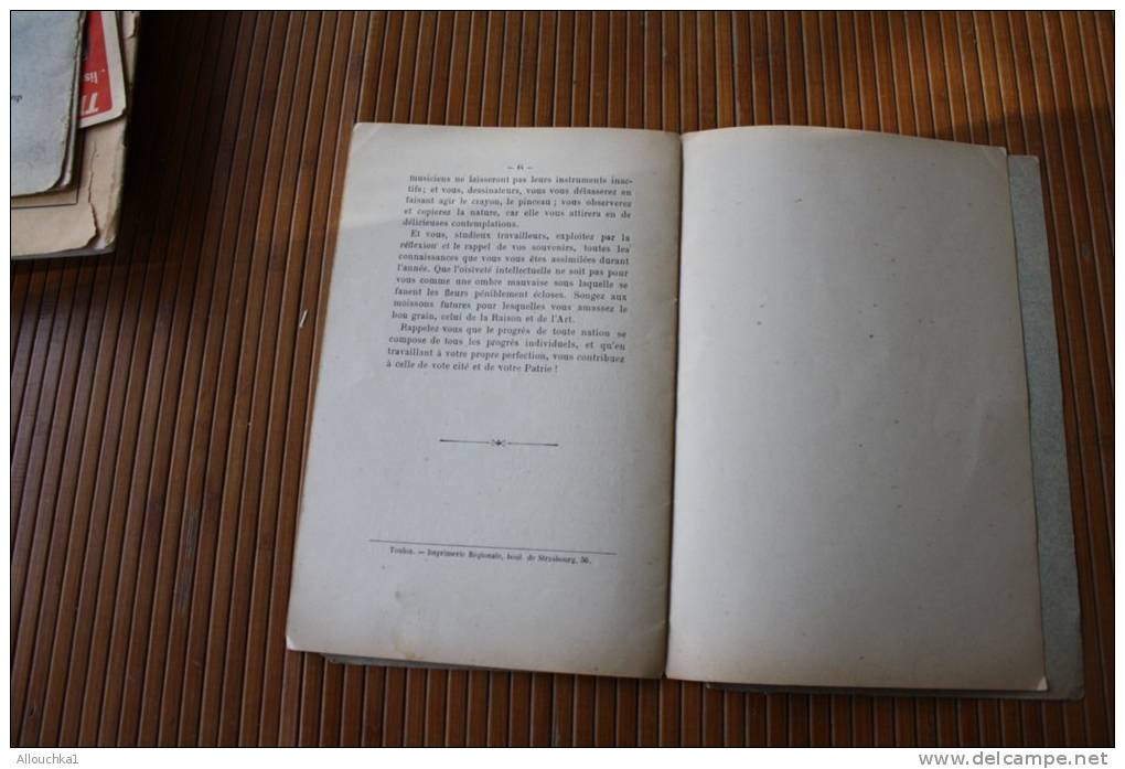 3-8-1903 RECOMPENSE DISTRIBUTION DES PRIX &gt;ELEVES CONSERVATOIRE MUSIQUE ECOLE DES BEAUX ARTS DISCOURS F. ROUSTAN TOUL - Sonstige & Ohne Zuordnung