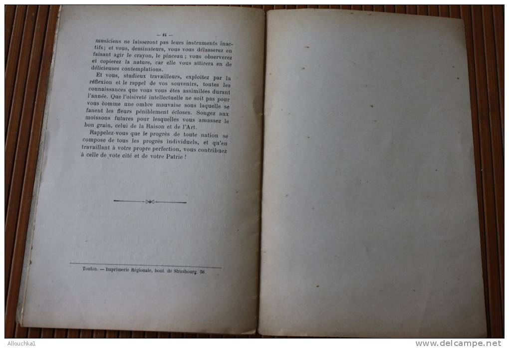 3-8-1903 RECOMPENSE DISTRIBUTION DES PRIX &gt;ELEVES CONSERVATOIRE MUSIQUE ECOLE DES BEAUX ARTS DISCOURS F. ROUSTAN TOUL - Sonstige & Ohne Zuordnung