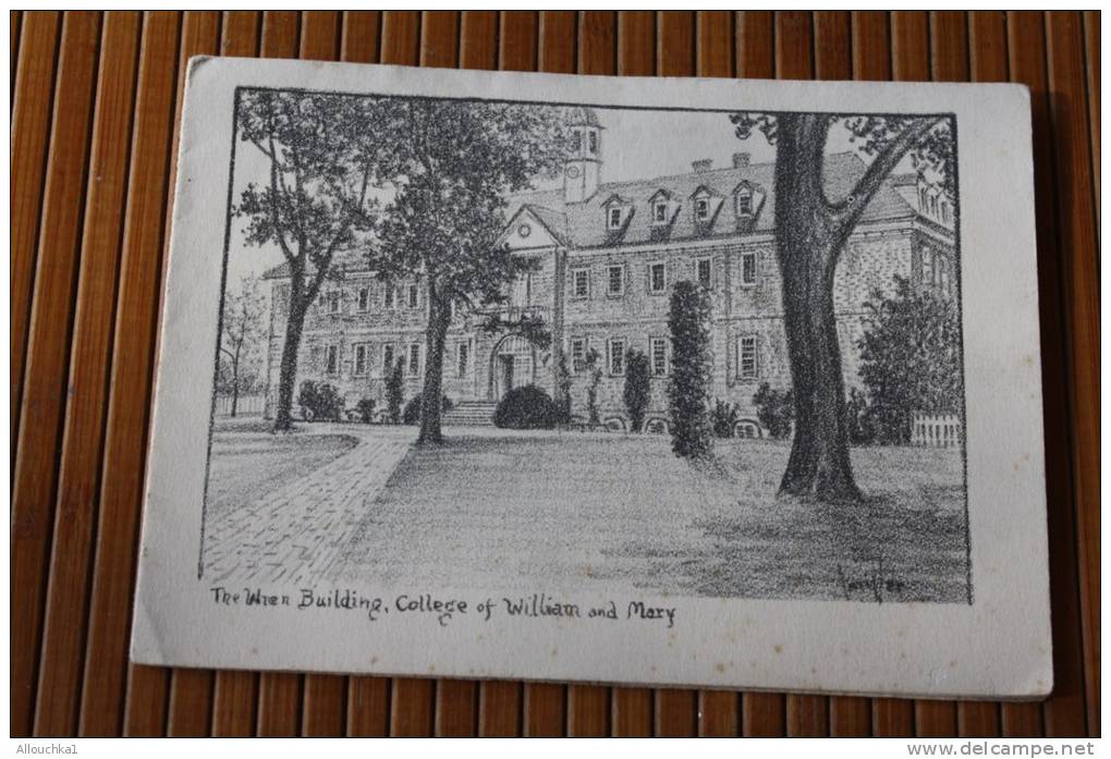 GRAVURE BUILDING COLLEGE OF WILLIAM MARY SIGNé UNIVERSITY IN WILLIAMSBURG VIRGINIA ETATS UNIS AMERIQUE UNITED STATES USA - Prints & Engravings