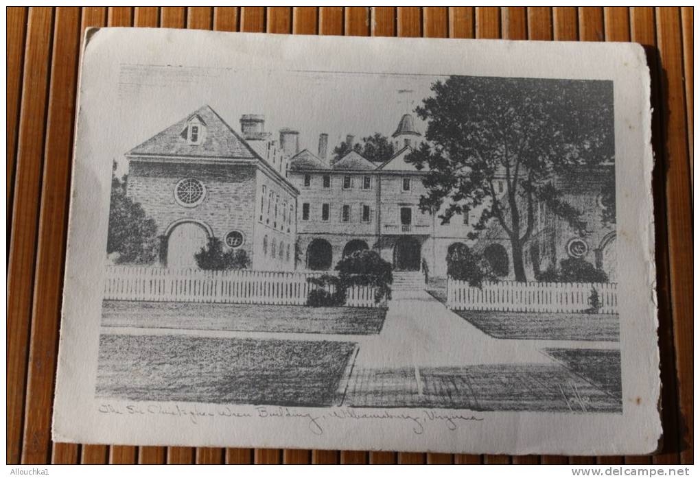 GRAVURE BUILDING COLLEGE OF WILLIAM MARY SIGNé UNIVERSITY IN WILLIAMSBURG VIRGINIA ETATS UNIS AMERIQUE UNITED STATES USA - Prints & Engravings