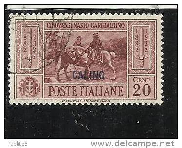 COLONIE ITALIANE EGEO 1932 CALINO GARIBALDI CENT. 20 CENTESIMI USATO USED OBLITERE' - Egée (Calino)