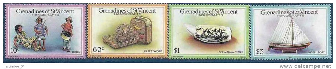 1986 SAINT-VINCENT Grenadines 451-54** Artisanat, Vannerie, Poupée,voilier,gravure - St.Vincent E Grenadine