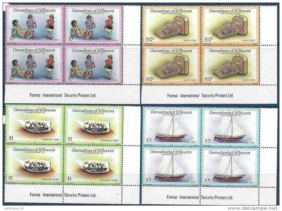 1986 SAINT-VINCENT Grenadines 451-54** Artisanat, Vannerie, Poupée,voilier,gravure,x4 - St.Vincent E Grenadine