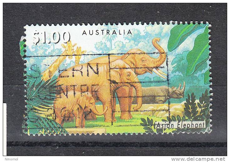 Australia   -   1994.  Asian Elephant And Rhinocéros. Elefanti Asiatici  E  Rinoceronte - Elefanten