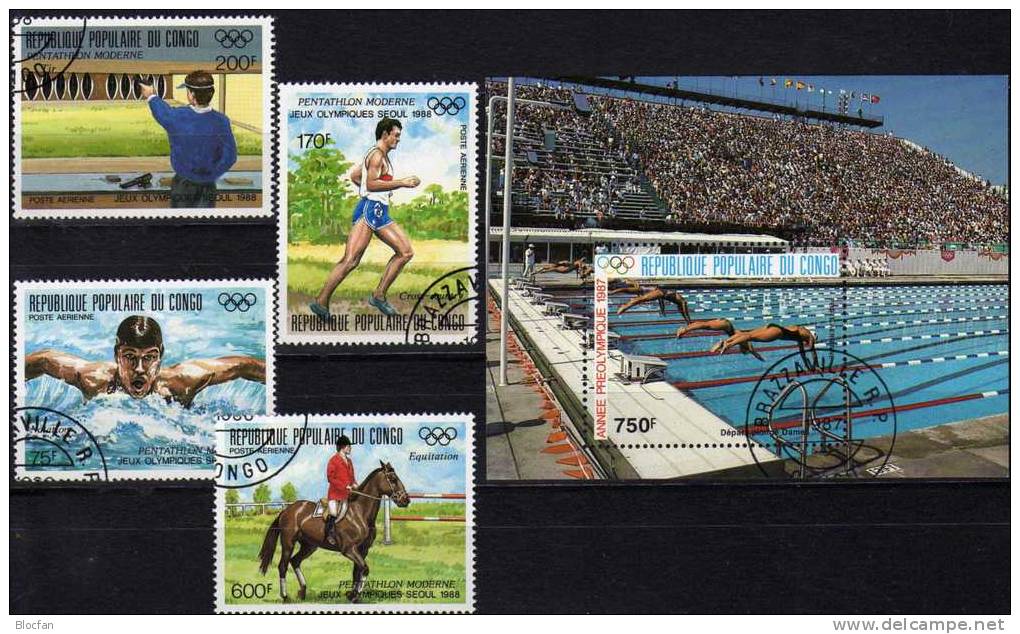 Olympia Seoul 1988 Startsprung Schwimmen Kongo 1125/8+Block 41 O 10€ Swim Water Sport Olympic Sheet Of Congo Brazzaville - Collezioni