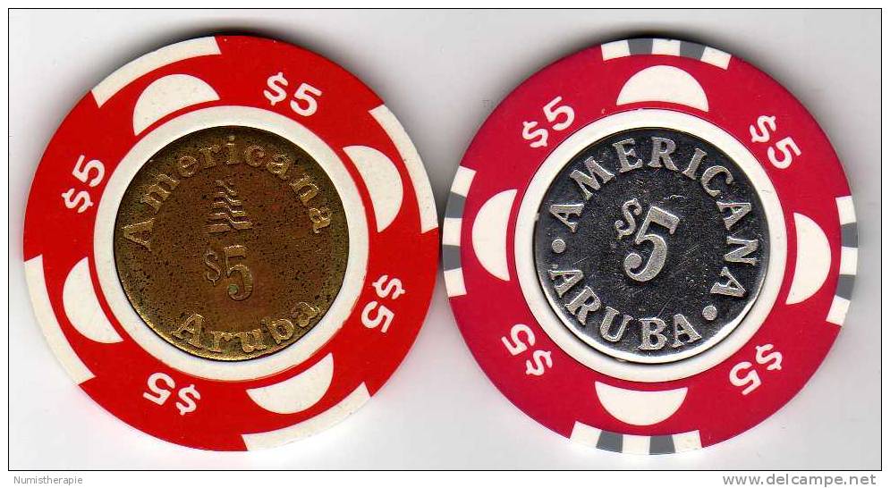 Lot De 2 Jeton S De Casino : Americana Aruba $5 - Casino