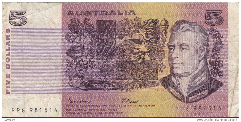 BILLET BANQUE AUSTRALIE,BANK AUSTRALIA,5  DOLLARS,FIVE,1979,numéro PPG 981514 - Altri & Non Classificati