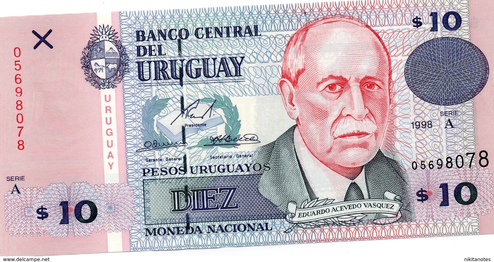 URUGUAY 10 PESOS 1998 P 81 Unc - Uruguay