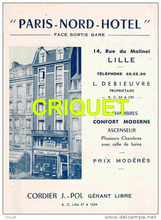 59 Lille, Format Cpm, Publicité Pour Le Paris-Nord-Hotel - Lille