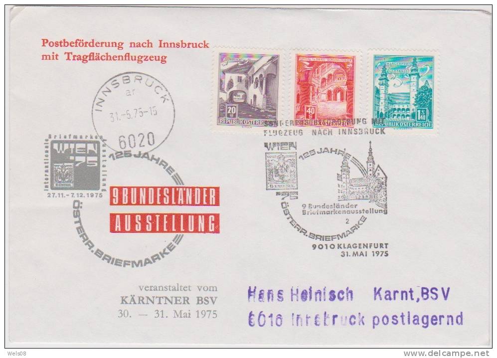 Österreich 1975:  "Postbeförderung Mit Tragflächenflugzeug Klagenfurt-Innsbruck" (siehe Scan/Foto) - Other & Unclassified