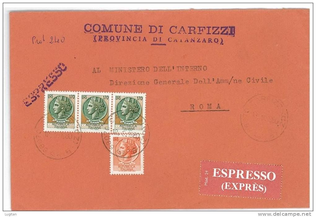 CARFIZZI CAP 88817  PROV. CATANZARO - ANNO 1980 - CZ  - EXP - CALABRIA -TEMATICA COMUNI D'ITALIA - STORIA POSTALE - Macchine Per Obliterare (EMA)