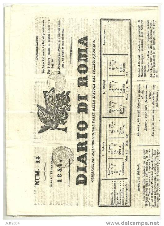 STATO PONTIFICIO - STORIA POSTALE - GIORNALE " DIARIO DI ROMA " 15.2.1941. - 1. ...-1850 Prefilatelia