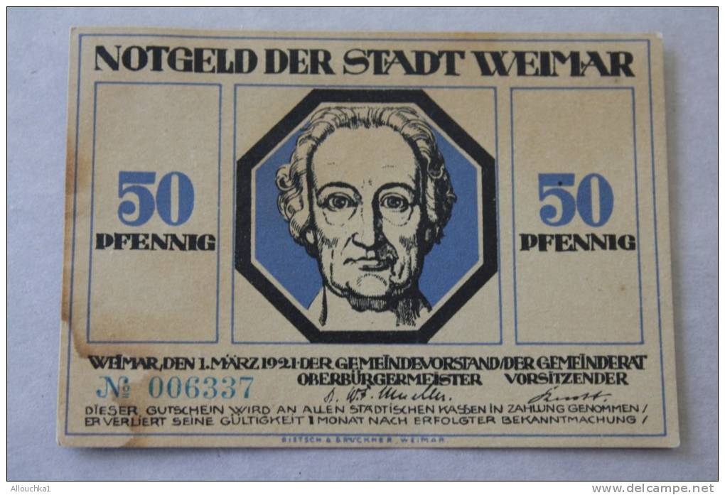 1921 WEIMAR 50 PFENNING  Banknoten DEUTSCHE GERMANY ALLEMAGNE BILLET  DE BANQUE Banconota  BANK REPUBLIQUE DE  WEIMAR - Other & Unclassified