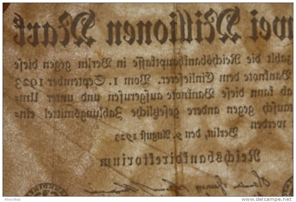 1923 WEI MILLION MARK  REICHBanknoten  BERLIN DEUTSCH  GERMANY ALLEMAGNE BILLET  DE BANQUE Banconota  BANK - 10 Mio. Mark