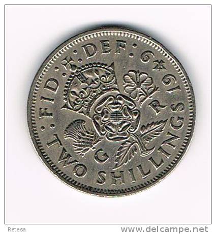 GREAT BRITAIN  2 SHILLINGS  1949 - J. 1 Florin / 2 Schillings