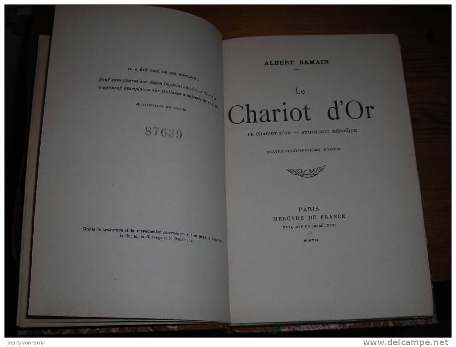 Le Chariot D´Or - Par Albert Samain. 1921. - Autores Franceses