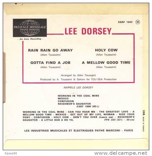 EP 45 RPM (7")  Lee Dorsey " Rain Rain Go Away " - Soul - R&B