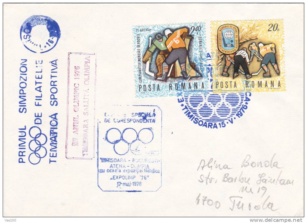 Winter Games Innsbruk 1976,VERY RARE COVER 4 CANCELL TEMATIC STAMPS HOCKEY Ice. - Hockey (su Ghiaccio)