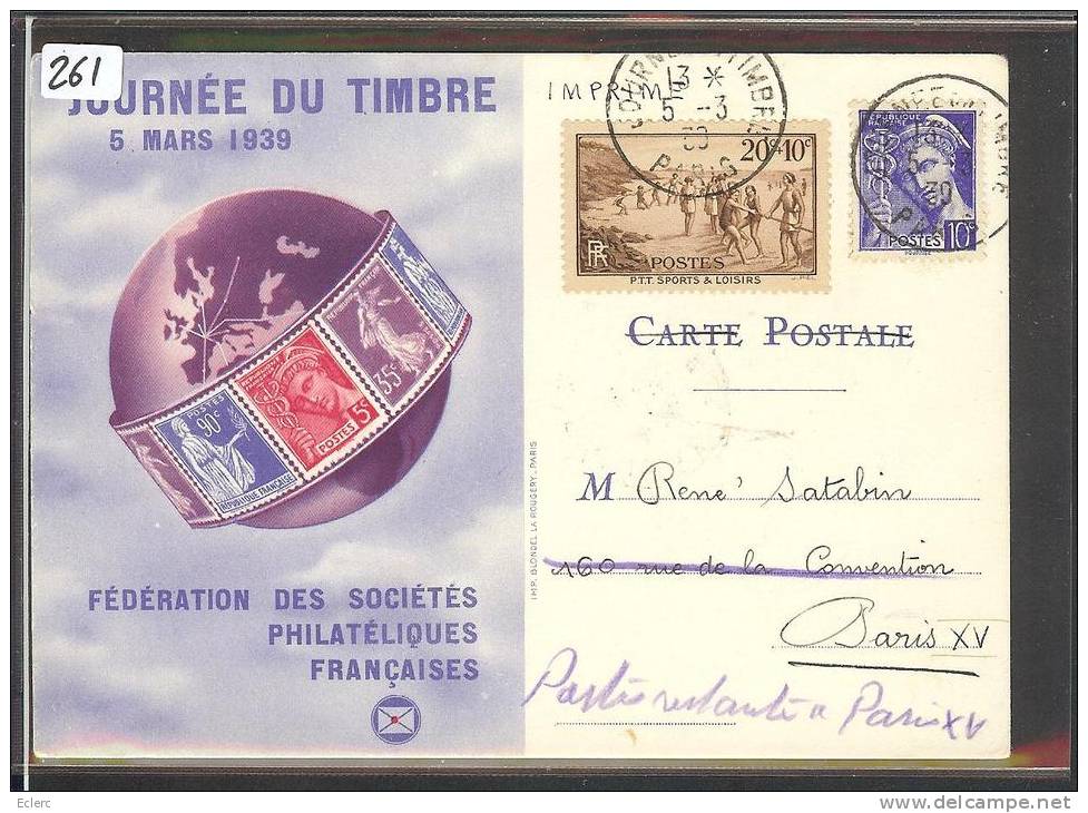 FRANCE - JOURNEE DU TIMBRE 1939 - OBLITERATION PARIS - ....-1949