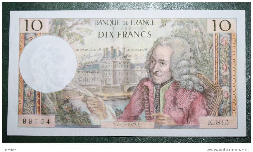 BILLET DE DIX FRANCS VOLTAIRE DATE DU 1.06.1972 - 10 F 1963-1973 ''Voltaire''