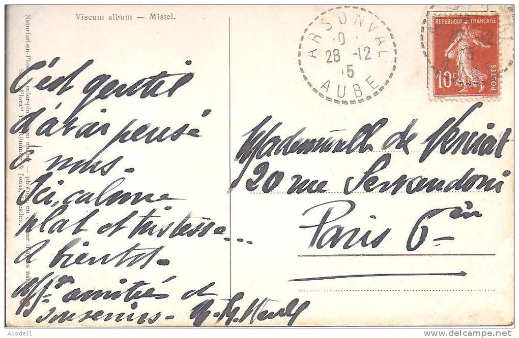 AUBE - Cachet  De  ARSONVAL  Sur  Carte De 1915 - 1877-1920: Semi Modern Period