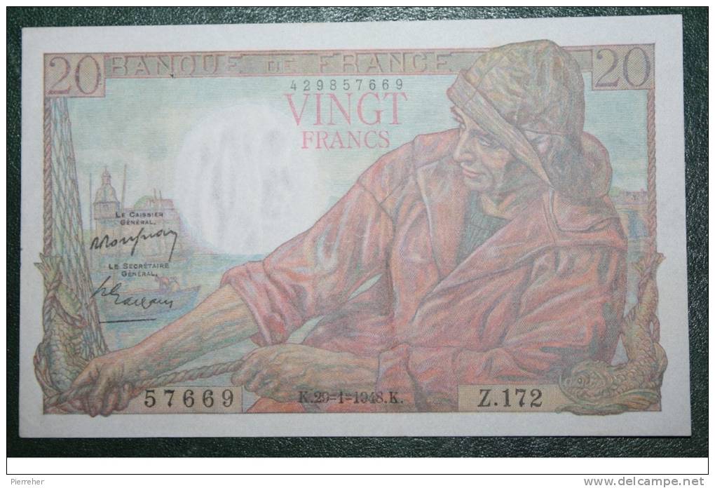 SPLENDIDE BILLET DE VINGT FRANCS PÊCHEUR DATE DU 29.01.1948 - 20 F 1942-1950 ''Pêcheur''