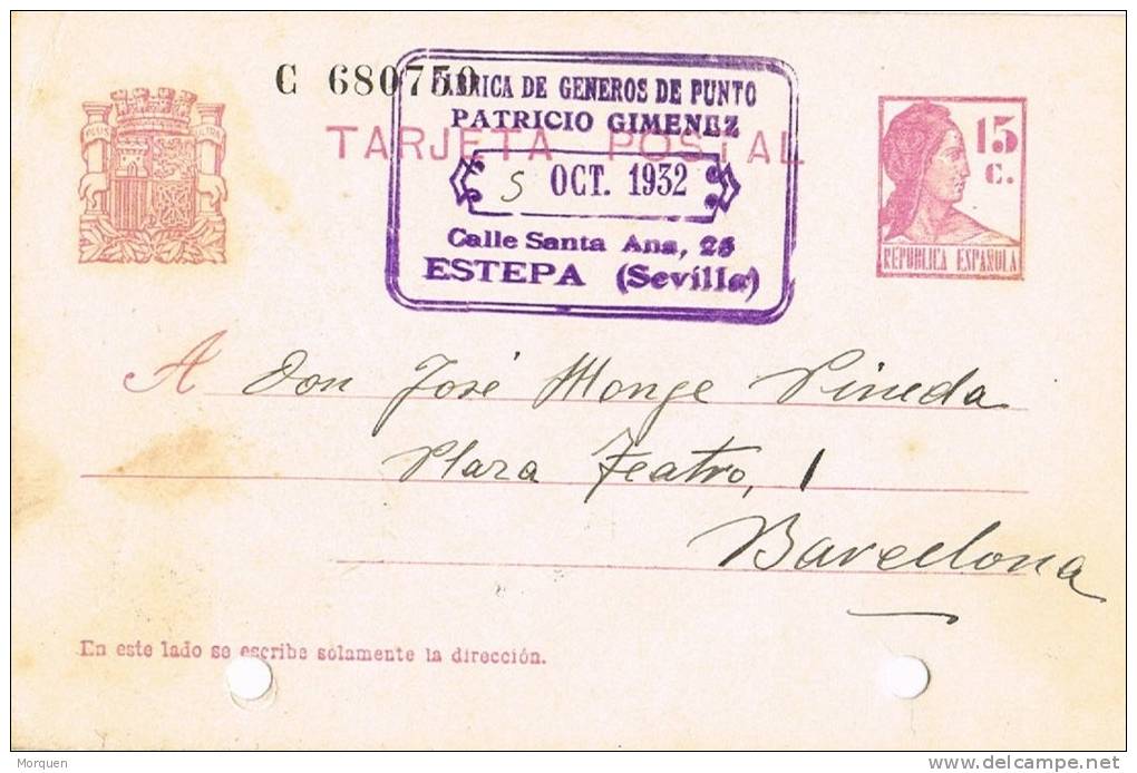 Entero Postal ESTEPA (Sevilla) 1932. Republica - 1931-....