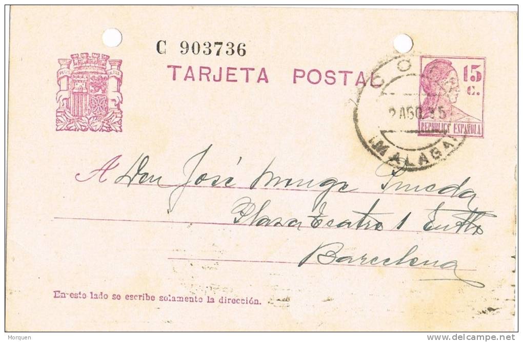 Entero Postal COIN (Malaga) 1935. Republica - 1931-....