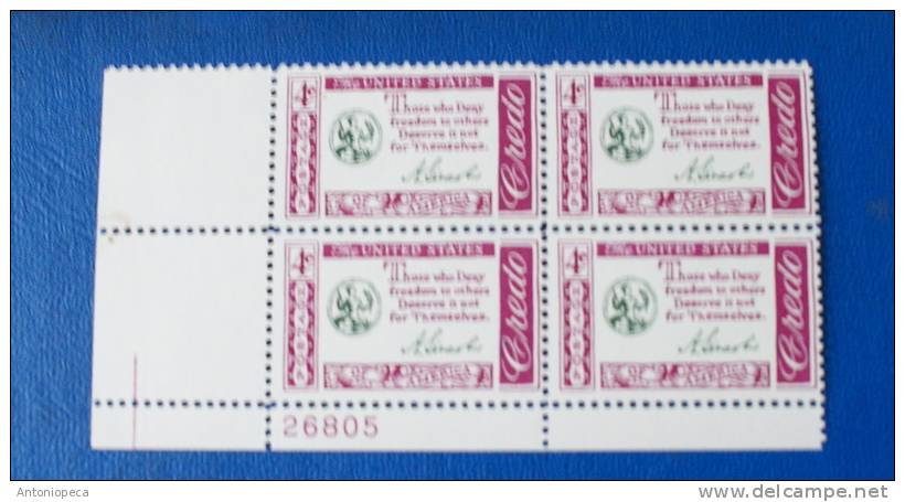 USA 1959 CREDO  BLOCK MNH** - Blocchi & Foglietti