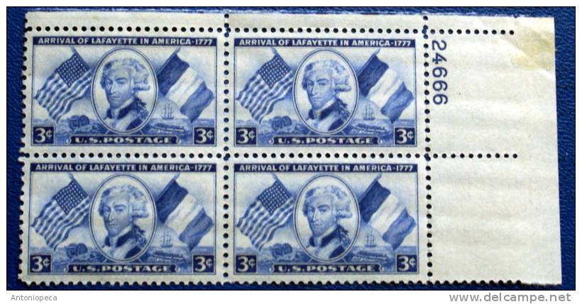 USA 1952 ARRIVAL LAFAYETTE IN AMERICA  BLOCK MNH** - Blocchi & Foglietti